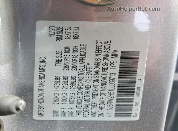 5J6RW2H51LL039713 2020 HONDA CR-V Silver VIN კოდის სტიკერის ხედი