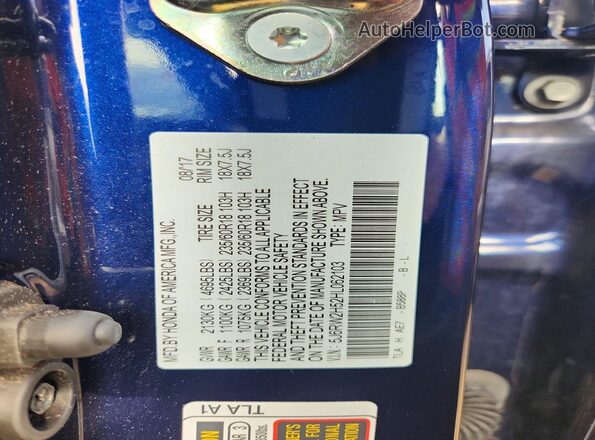 5J6RW2H52HL062103 2017 HONDA CR-V Blue Vista de la etiqueta del VIN