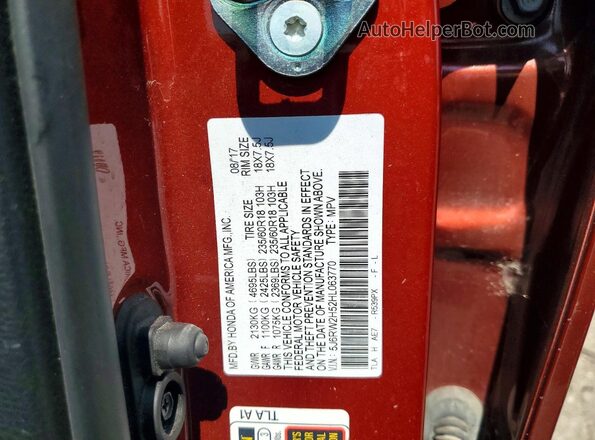 5J6RW2H52HL063770 2017 HONDA CR-V Red Вид наклейки з VIN-кодом