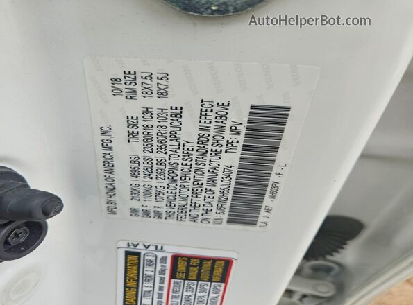 5J6RW2H55JL034074 2018 HONDA CR-V White Вид підкапотного простору