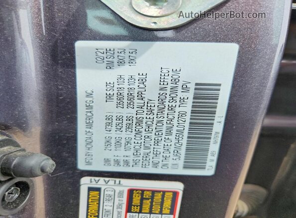 5J6RW2H55ML012760 2021 HONDA CR-V Gray Vista del compartimento del motor