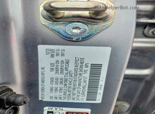 5J6RW2H56LL046107 2020 HONDA CR-V Silver Вид наклейки з VIN-кодом