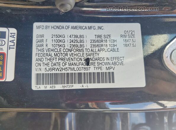 5J6RW2H57ML007897 2021 HONDA CR-V Black VIN կոդի պիտակի տեսք