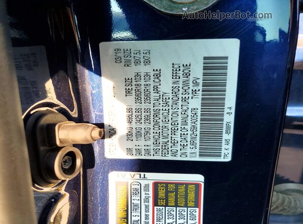 5J6RW2H59KA005478 2019 HONDA CR-V Blue Вид наклейки з VIN-кодом