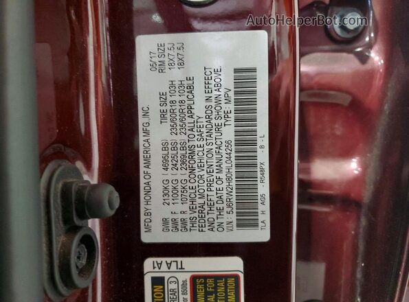 5J6RW2H80HL044256 2017 HONDA CR-V Burgundy Engine compartment view