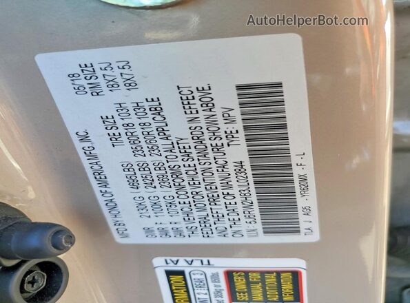 5J6RW2H83JL023844 2018 HONDA CR-V Gold Շարժիչի բաժամունքի տեսք