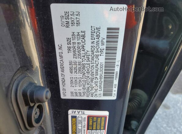 5J6RW2H85KL003001 2019 HONDA CR-V Gray VIN კოდის სტიკერის ხედი