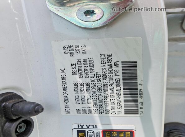5J6RW2H85ML008153 2021 HONDA CR-V White Widok naklejki z numerem VIN