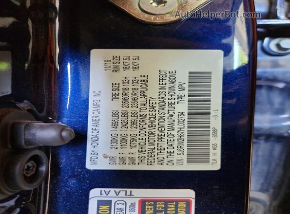5J6RW2H87HL002764 2017 HONDA CR-V Blue Widok wnętrza 360 stopni
