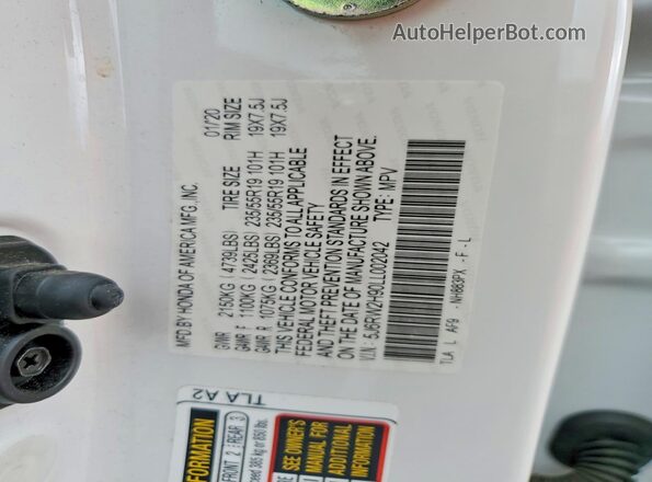 5J6RW2H90LL002042 2020 HONDA CR-V White Вид наклейки з VIN-кодом