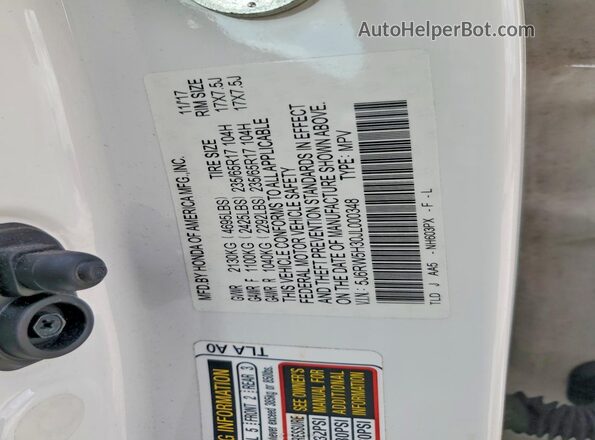 5J6RW5H30JL000348 2018 HONDA CR-V White VIN sticker view