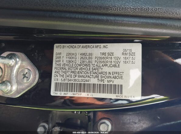 5J8TB4H36GL002441 2016 ACURA RDX Черный Вид подкапотного пространства