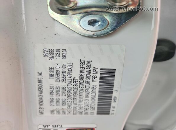 5J8TC1H3XML001655 2021 ACURA RDX Белый Вид наклейки с VIN-кодом