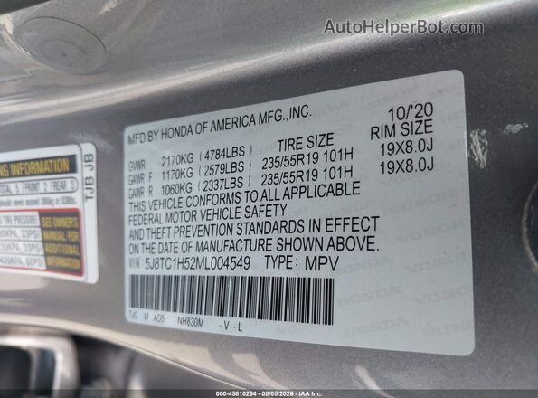 5J8TC1H52ML004549 2021 ACURA RDX Silver Widok komory silnika