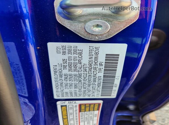 5J8TC1H60ML019074 2021 ACURA RDX Blue Vista de la etiqueta del VIN