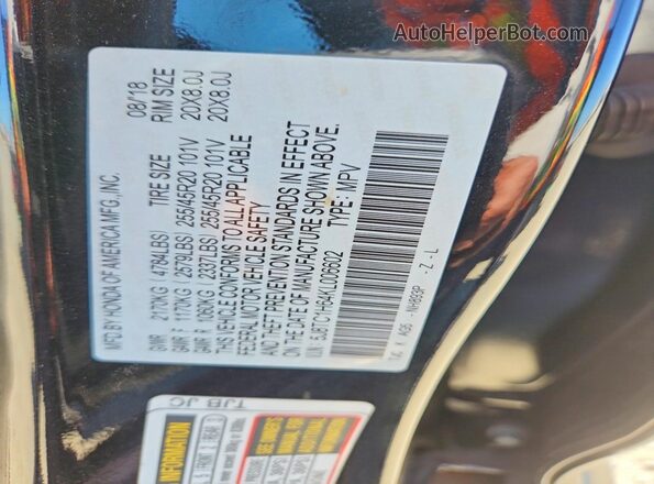 5J8TC1H64KL006602 2019 ACURA RDX Black VIN კოდის სტიკერის ხედი