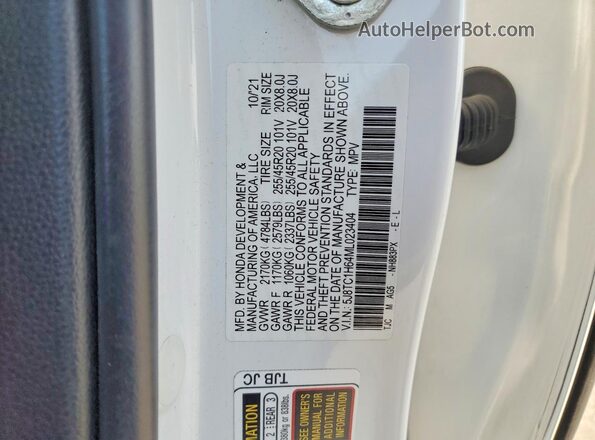 5J8TC1H64ML023404 2021 ACURA RDX Белый Вид наклейки с VIN-кодом