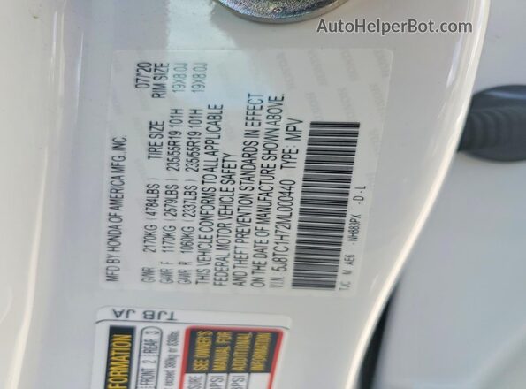 5J8TC1H72ML000440 2021 ACURA RDX Белый Вид наклейки с VIN-кодом