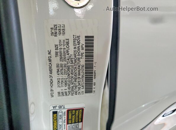 5J8TC1H76KL010790 2019 ACURA RDX Белый Вид наклейки с VIN-кодом
