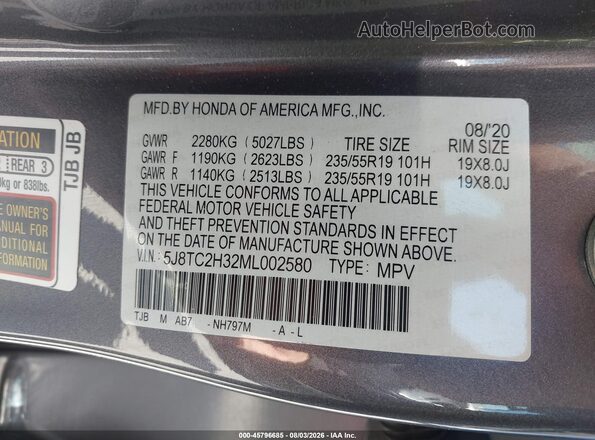 5J8TC2H32ML002580 2021 ACURA RDX Gray Widok komory silnika