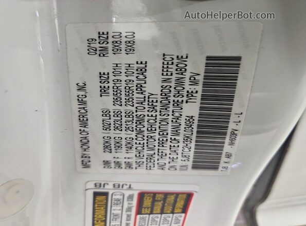 5J8TC2H35KL034954 2019 ACURA RDX White ძრავის განყოფილების ხედი