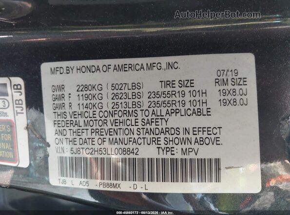 5J8TC2H53LL008842 2020 ACURA RDX Gray Widok komory silnika