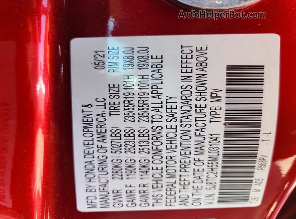 5J8TC2H55ML031041 2021 ACURA RDX Red Շարժիչի բաժամունքի տեսք