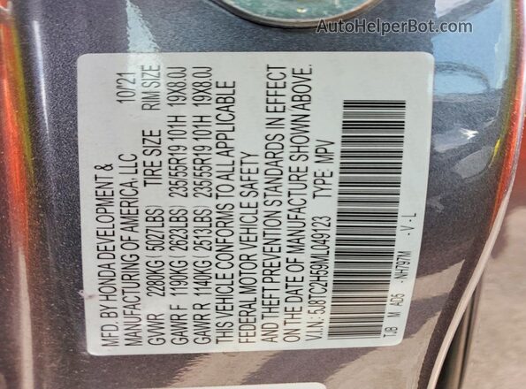 5J8TC2H59ML049123 2021 ACURA RDX Серый Вид наклейки с VIN-кодом