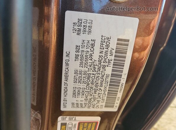 5J8TC2H5XKL027760 2019 ACURA RDX Brown Engine compartment view