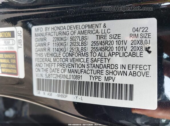 5J8TC2H6XNL010891 2022 ACURA RDX Black Vista del compartimento del motor