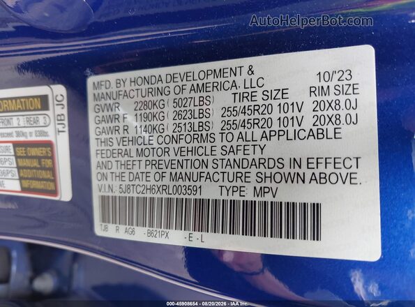 5J8TC2H6XRL003591 2024 ACURA RDX Blue Widok komory silnika