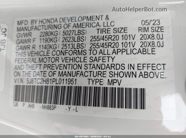5J8TC2H81PL011951 2023 ACURA RDX White Вид підкапотного простору