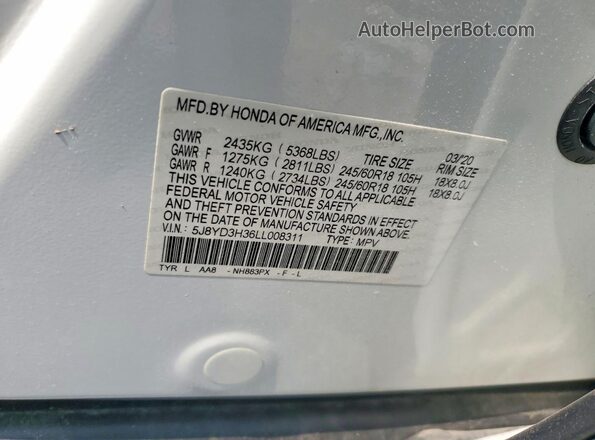 5J8YD3H36LL008311 2020 ACURA MDX White Вид підкапотного простору