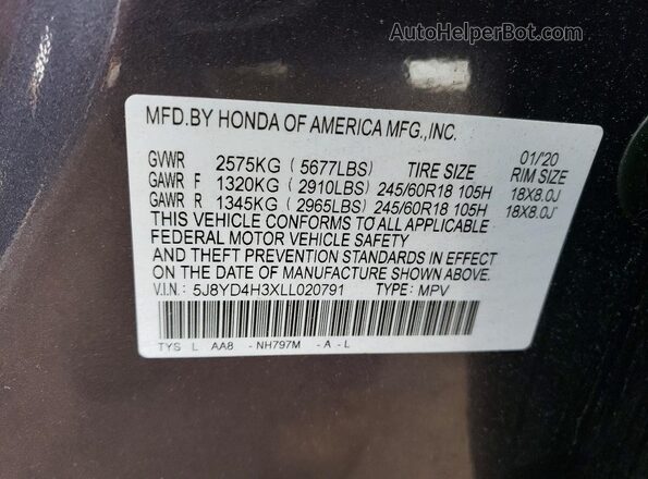 5J8YD4H3XLL020791 2020 ACURA MDX Gray Սալոնի 360 աստիճան տեսք