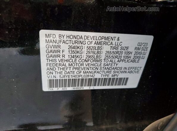 5J8YE1H03PL028142 2023 ACURA MDX Black Вид наклейки з VIN-кодом