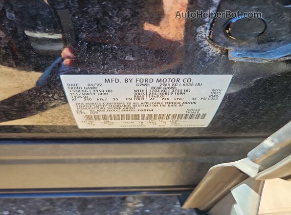 5LM5J0XC2NGL16204 2022 LINCOLN AVIATOR Black Вид наклейки з VIN-кодом