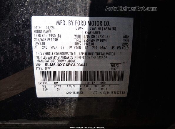 5LM5J0XC6RGL03641 2024 LINCOLN AVIATOR Black Շարժիչի բաժամունքի տեսք