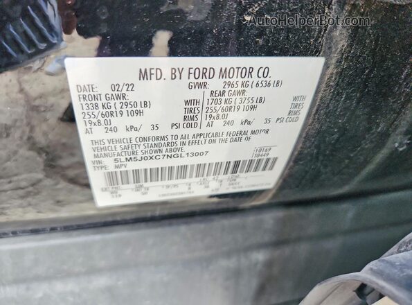 5LM5J0XC7NGL13007 2022 LINCOLN AVIATOR Gray VIN კოდის სტიკერის ხედი