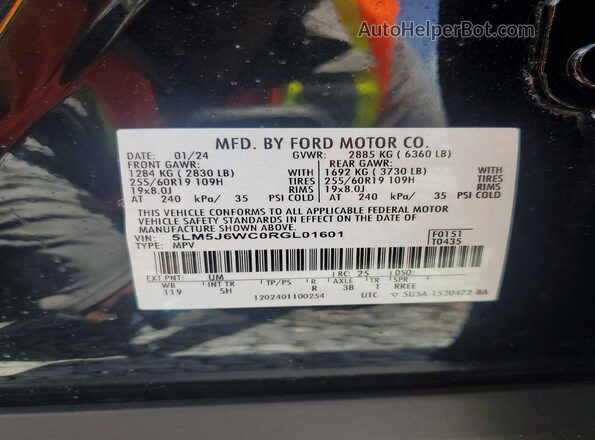 5LM5J6WC0RGL01601 2024 LINCOLN AVIATOR Black VIN կոդի պիտակի տեսք