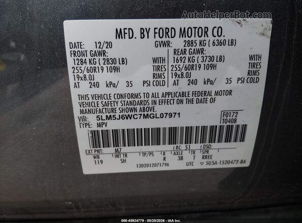 5LM5J6WC7MGL07971 2021 LINCOLN AVIATOR Gray Engine compartment view