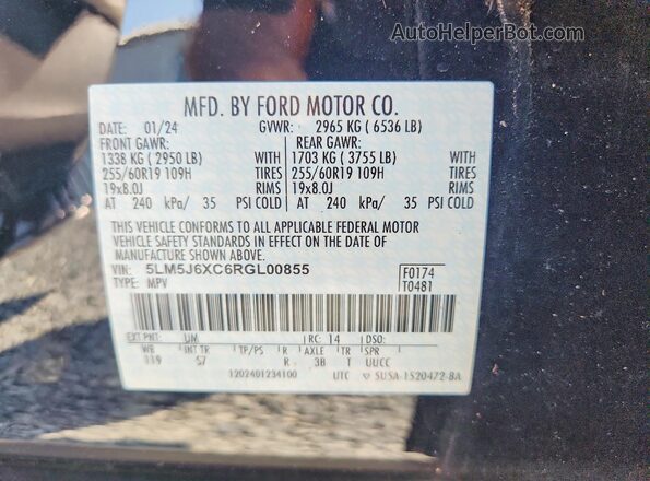 5LM5J6XC6RGL00855 2024 LINCOLN AVIATOR Black VIN sticker view