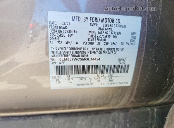 5LM5J7WC5MGL14424 2021 LINCOLN AVIATOR Gold 