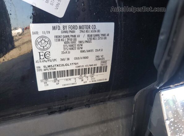 5LM5J7XC2LGL17701 2020 LINCOLN AVIATOR Black 360 interior view