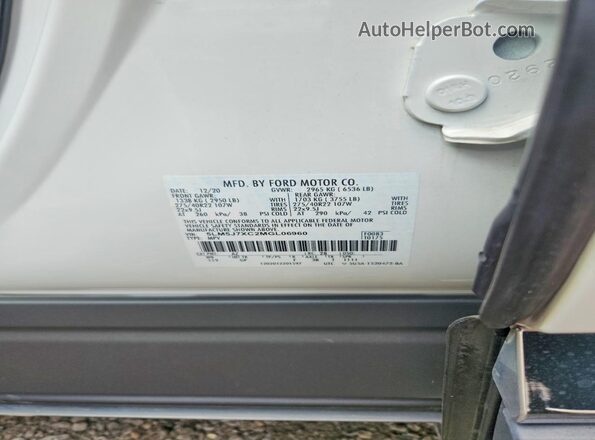 5LM5J7XC2MGL06960 2021 LINCOLN AVIATOR White VIN կոդի պիտակի տեսք