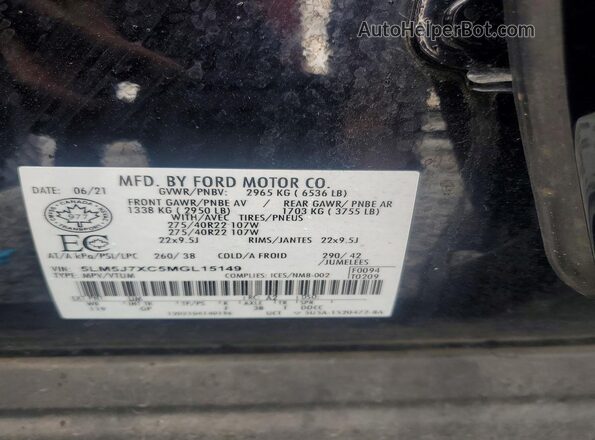 5LM5J7XC5MGL15149 2021 LINCOLN AVIATOR Black VIN sticker view