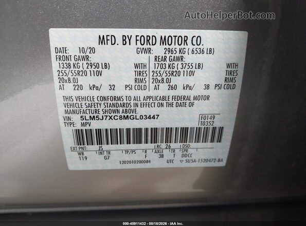5LM5J7XC8MGL03447 2021 LINCOLN AVIATOR Silver ძრავის განყოფილების ხედი