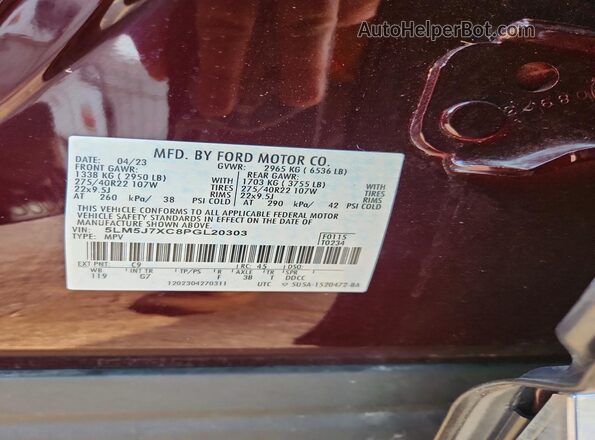 5LM5J7XC8PGL20303 2023 LINCOLN AVIATOR Burgundy Widok komory silnika