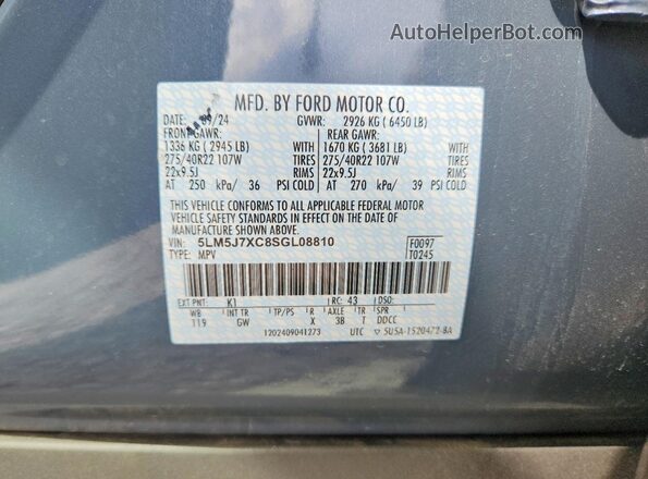 5LM5J7XC8SGL08810 2025 LINCOLN AVIATOR Синий Панорамный вид салона 360°