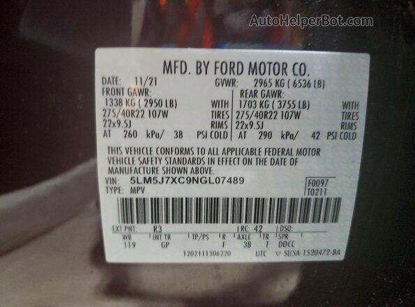 5LM5J7XC9NGL07489 2022 LINCOLN AVIATOR Burgundy Панорамний вид салону 360°
