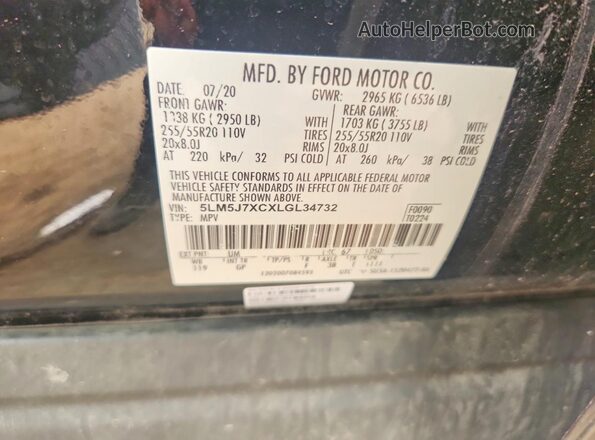 5LM5J7XCXLGL34732 2020 LINCOLN AVIATOR Black Vista del compartimento del motor